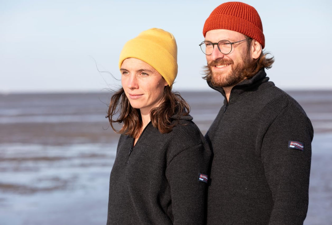 Leuchtfeuer Strickwaren Feinstrickmütze Föhr 306（anthrazit 100% Merinowolle, einfacher Umschlag，Made