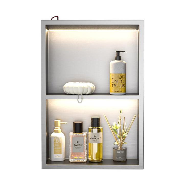 Wandnische Dusche Edelstahl mit LED, Unterputz Duschregal, Zweilagige Wandnische Bad Nische Duschnis
