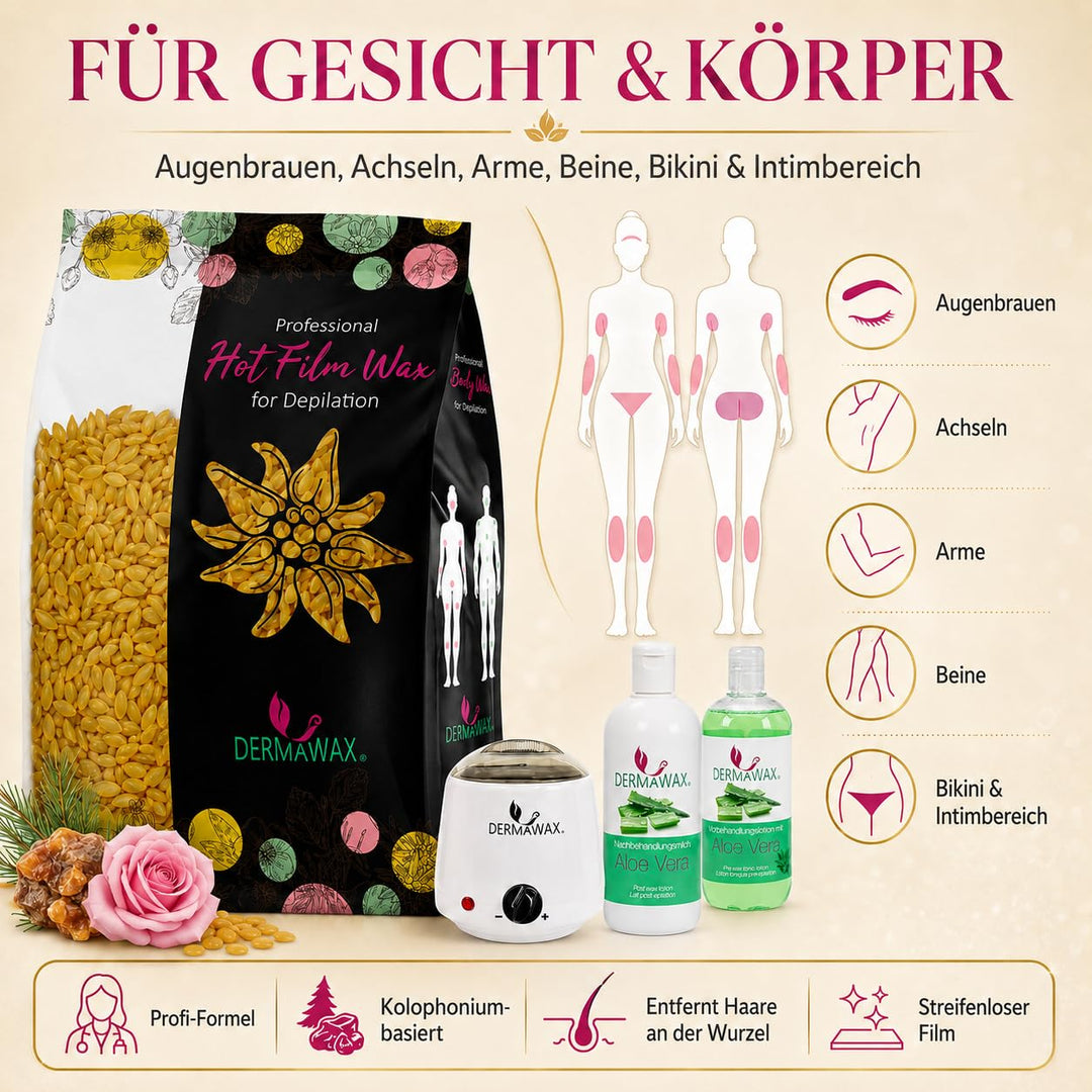 Dermawax Natural Honig Wachs Wachsperlen zur Haarentfernung-Waxing Perlen für alle Hauttypen zur Ges