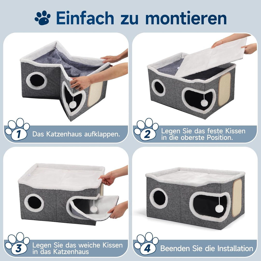 Shikha Faltbares Katzenhöhle, Katzenhaus Indoor grosse Katzen, 61T*45B*32H cm 2 Schicht Katzenwürfel