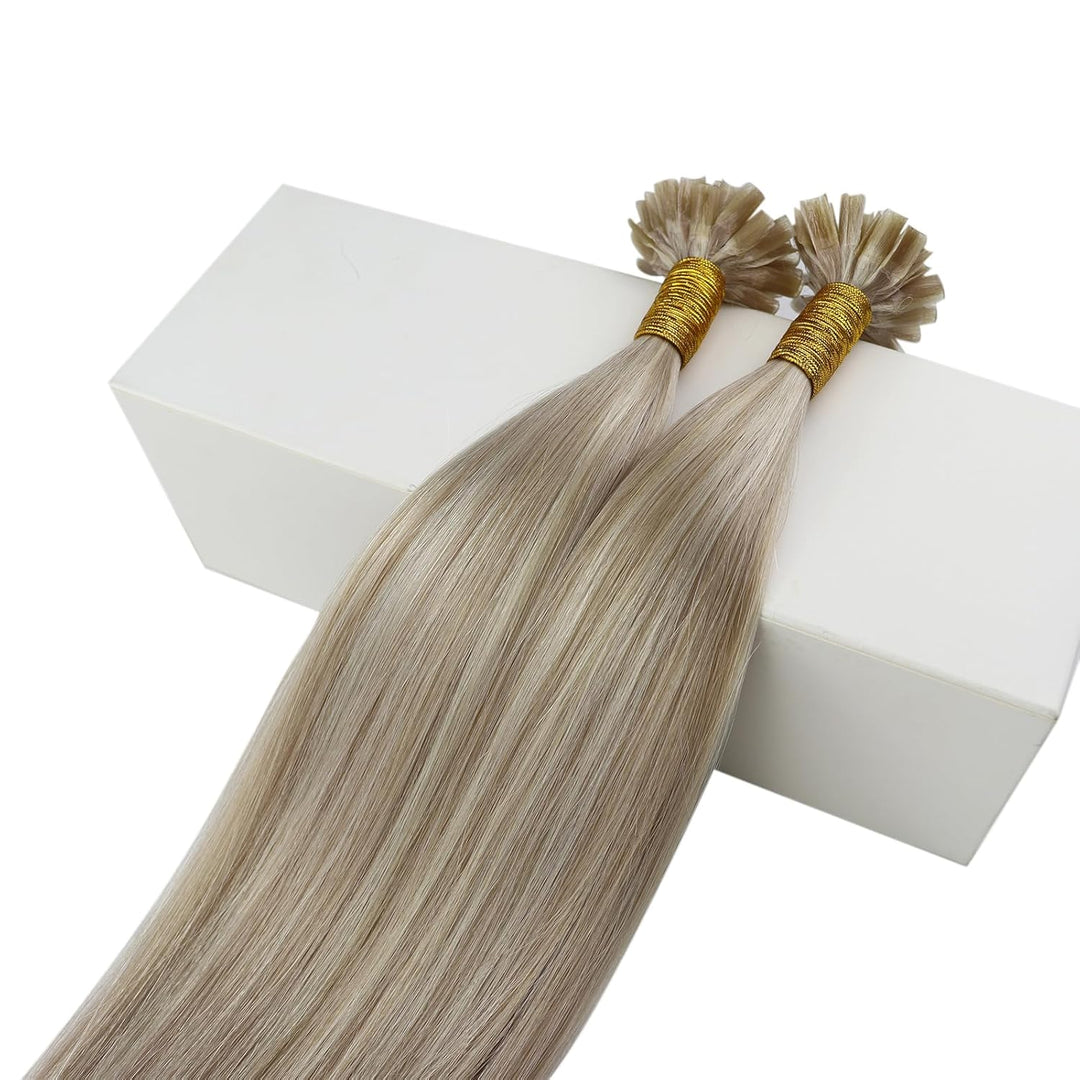 Fshine Bondings Haarverlängerung Echthaar 35CM 1g Pro Strähne Gerade U Tip Menschliches Haar Aschblo