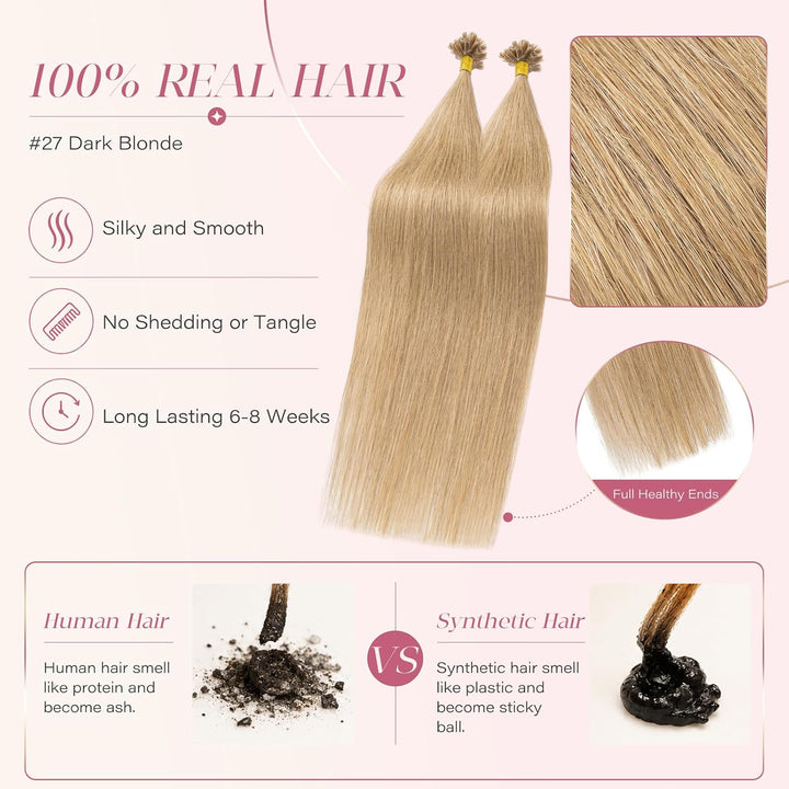 Elailite Echthaar Bonding Extensions 40g Haarverlängerung Keratin U Tip 1g/pcs 35cm 50 Stück 