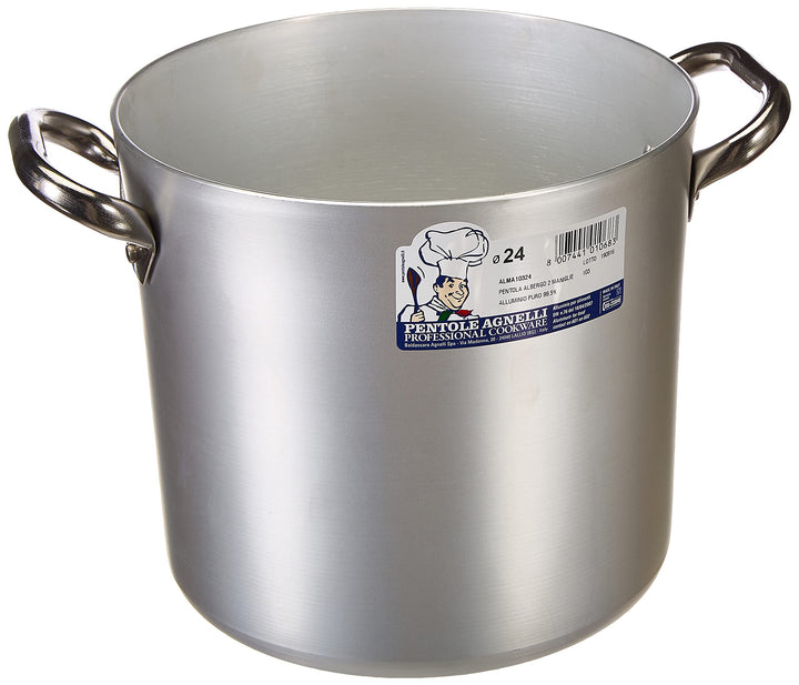 Pentole Agnelli Profi-Aluminium 3 mm, hoher Topf mit zwei Griffen 24 cm silber/schwarz, 24 cm