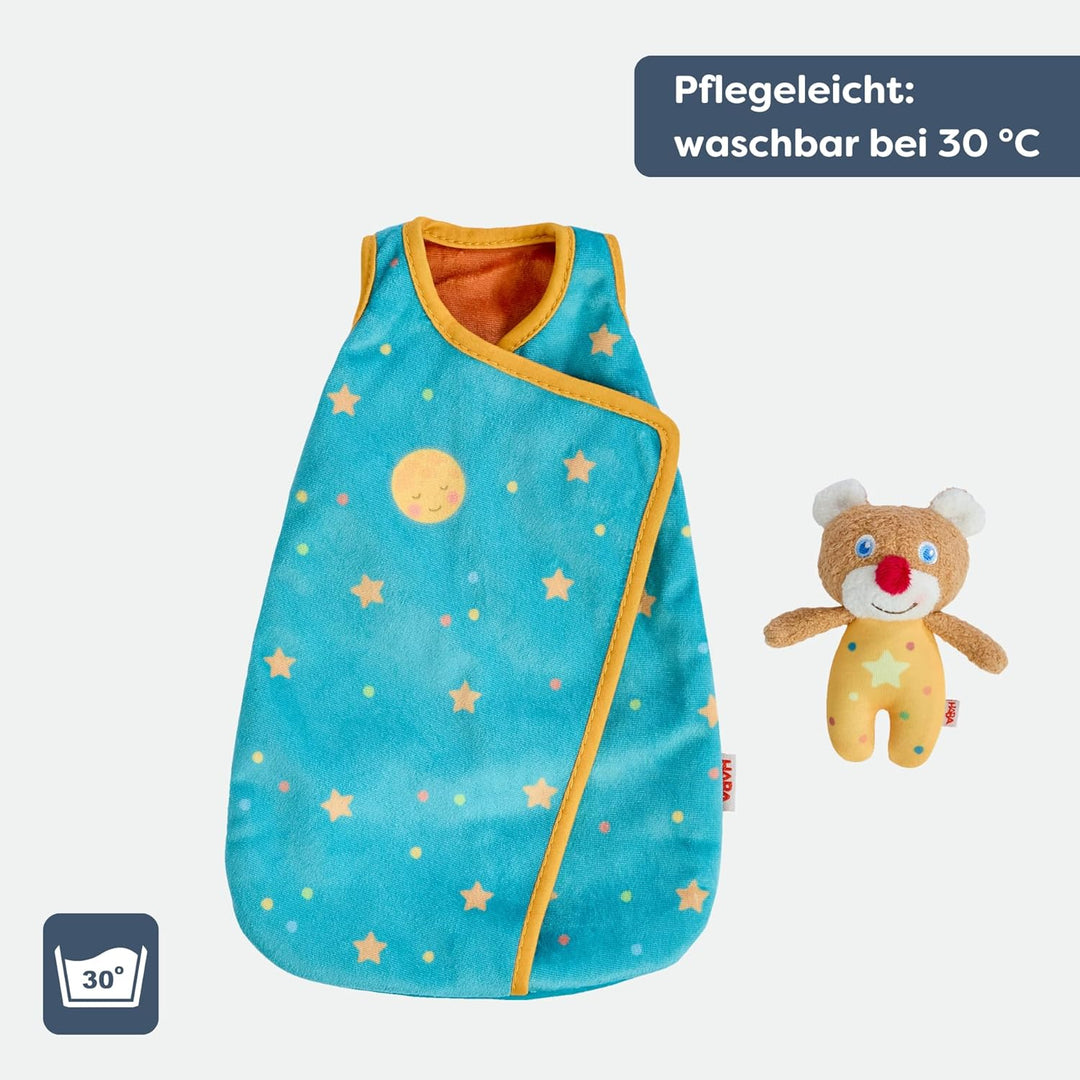 HABA Puppen-Schlafset Träum schön – Puppenschlafsack mit Mini-Teddy, für 30 cm Puppen, Waschbar bei
