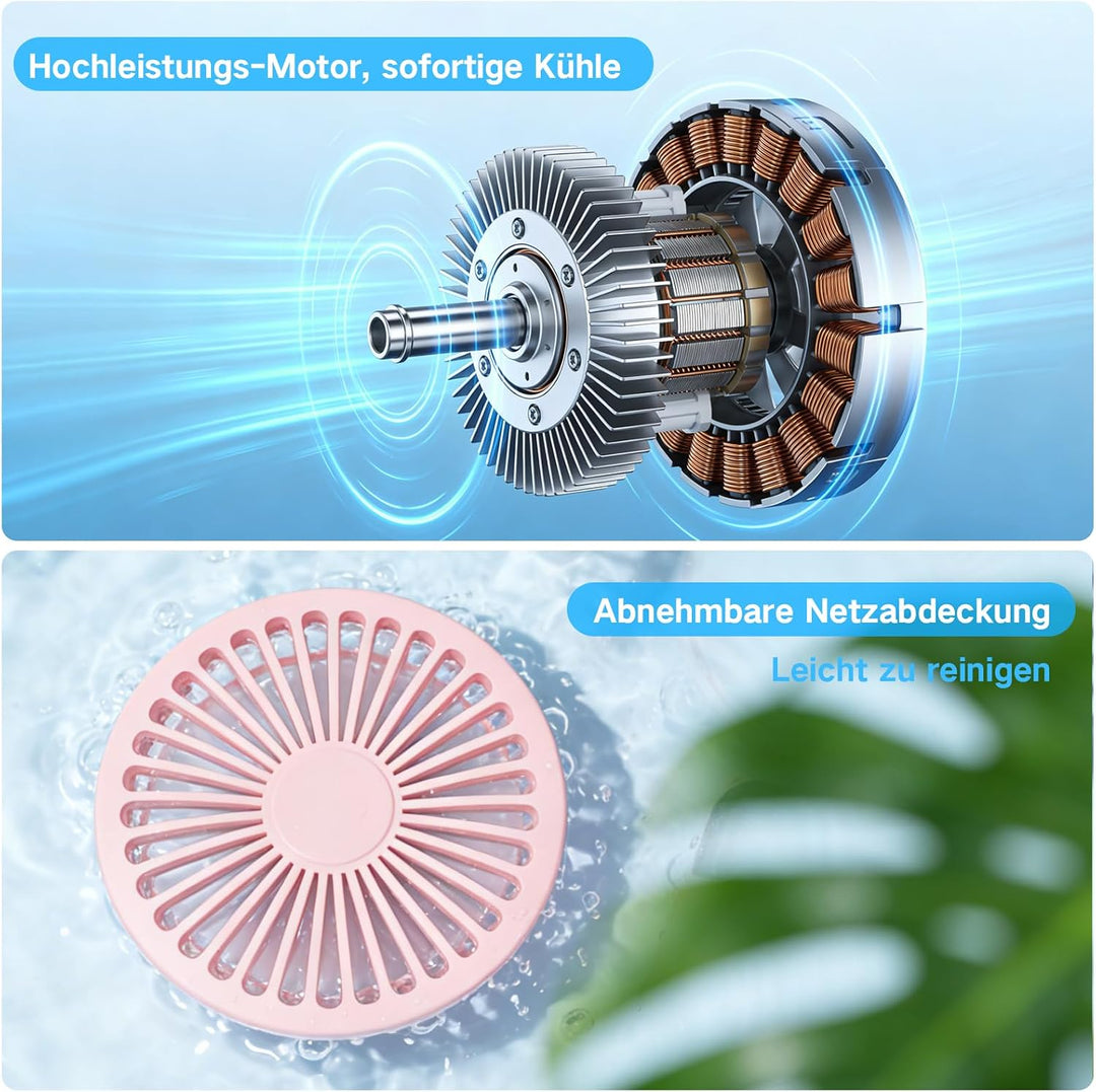 Handventilator, Tragbarer Mini Ventilator mit 4000mAh Akku, 6 Geschwindigkeitsstufen, 90° Faltbar Ha