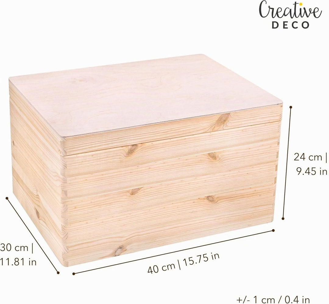 Creative Deco XXL Grosse Holzkiste mit Deckel | 40x30x24 cm (+/-1cm) | Holztruhe Erinnerungsbox Baby