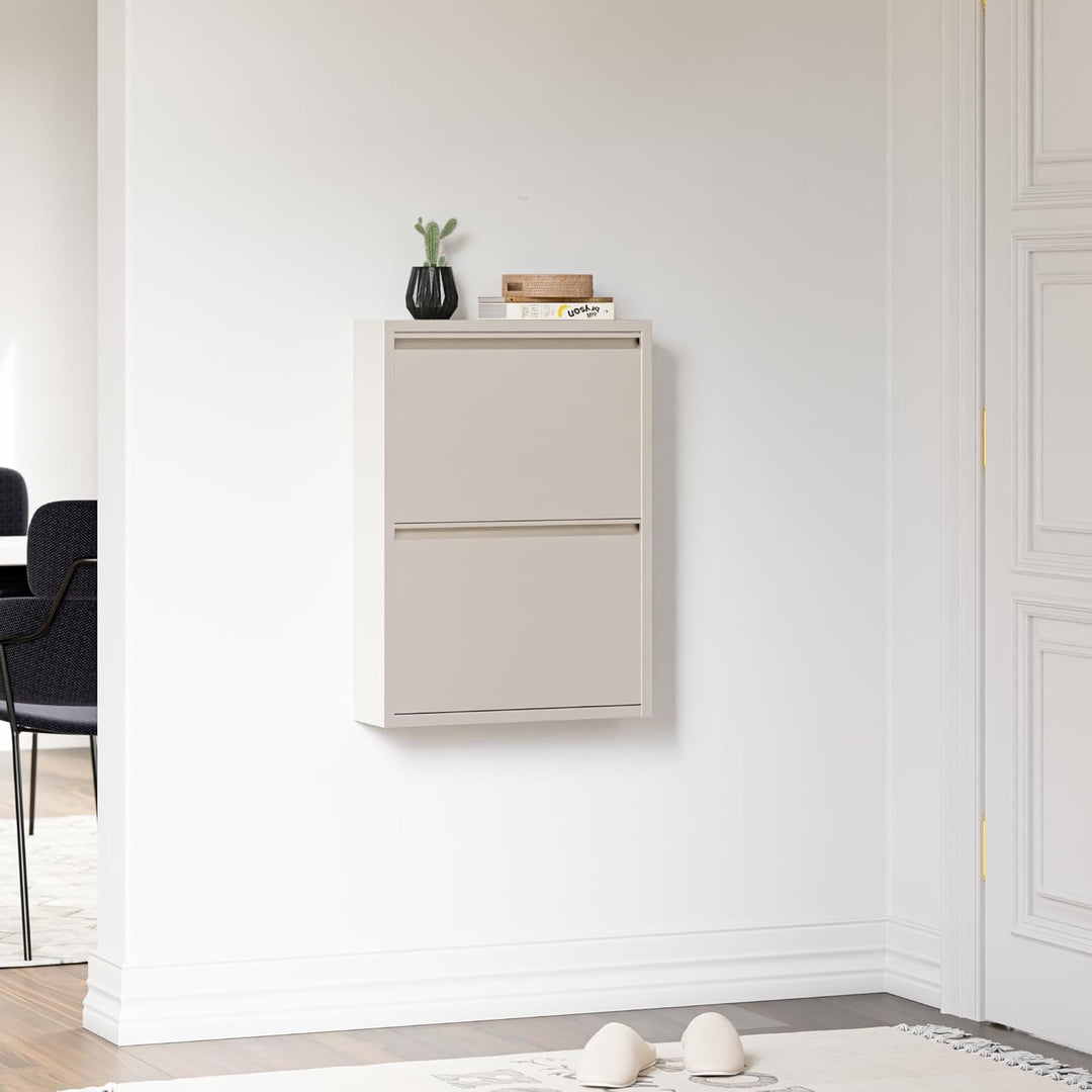 [en.casa] Schuhschrank Sokndal Schuhkipper mit 2 Klappen Metall Schuhkommode für 4 Paar Schuhe 71 x