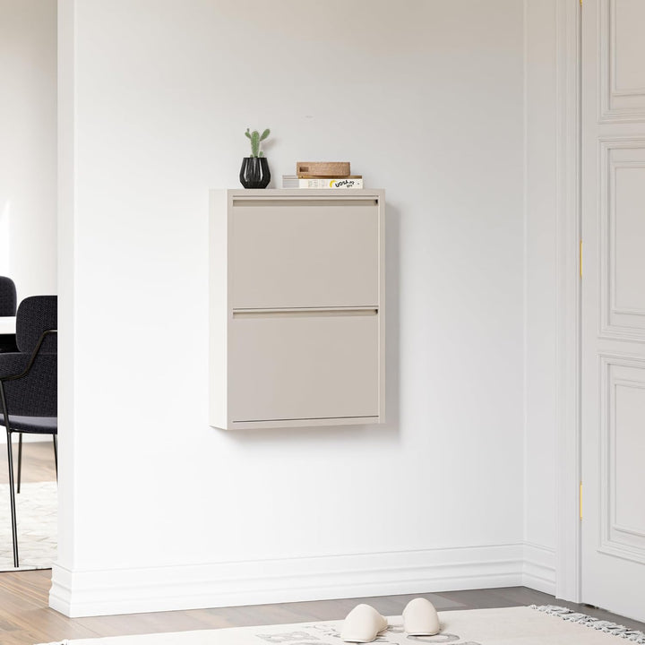 [en.casa] Schuhschrank Sokndal Schuhkipper mit 2 Klappen Metall Schuhkommode für 4 Paar Schuhe 71 x