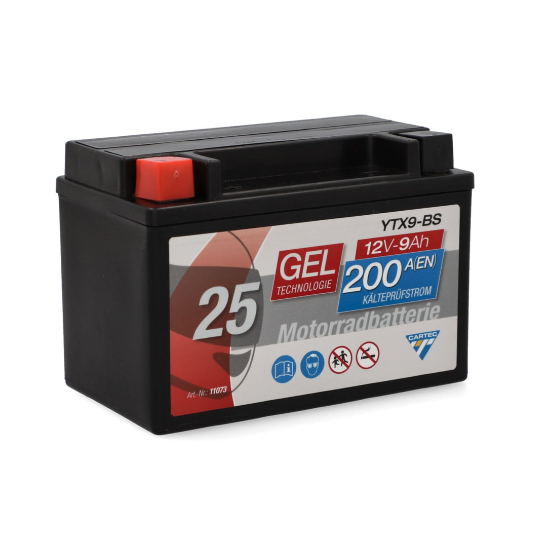CARTEC Motorradbatterie YTX9-BS, 8Ah, 135A, Gel Technologie Motorrad-Starter-Batterie, Erstausrüster