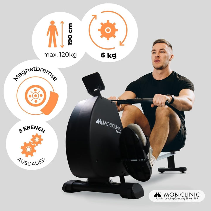 Mobiclinic® Fitness, Rudergerät, Rowfit, 8 widerstandsstufen, Geräuschlos, Magnetischer Widerstand,