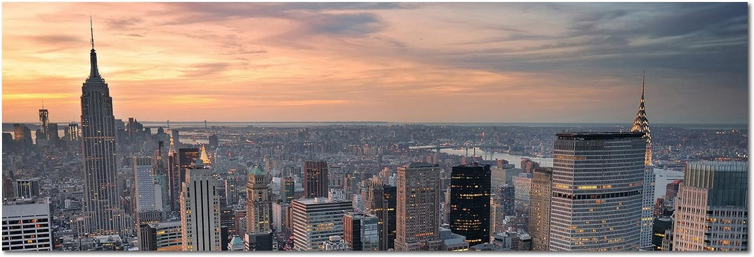 Augenblicke Wandbilder Keilrahmenbild Wandbild 150x50cm New York Manhattan Skyline Sonnenuntergang
