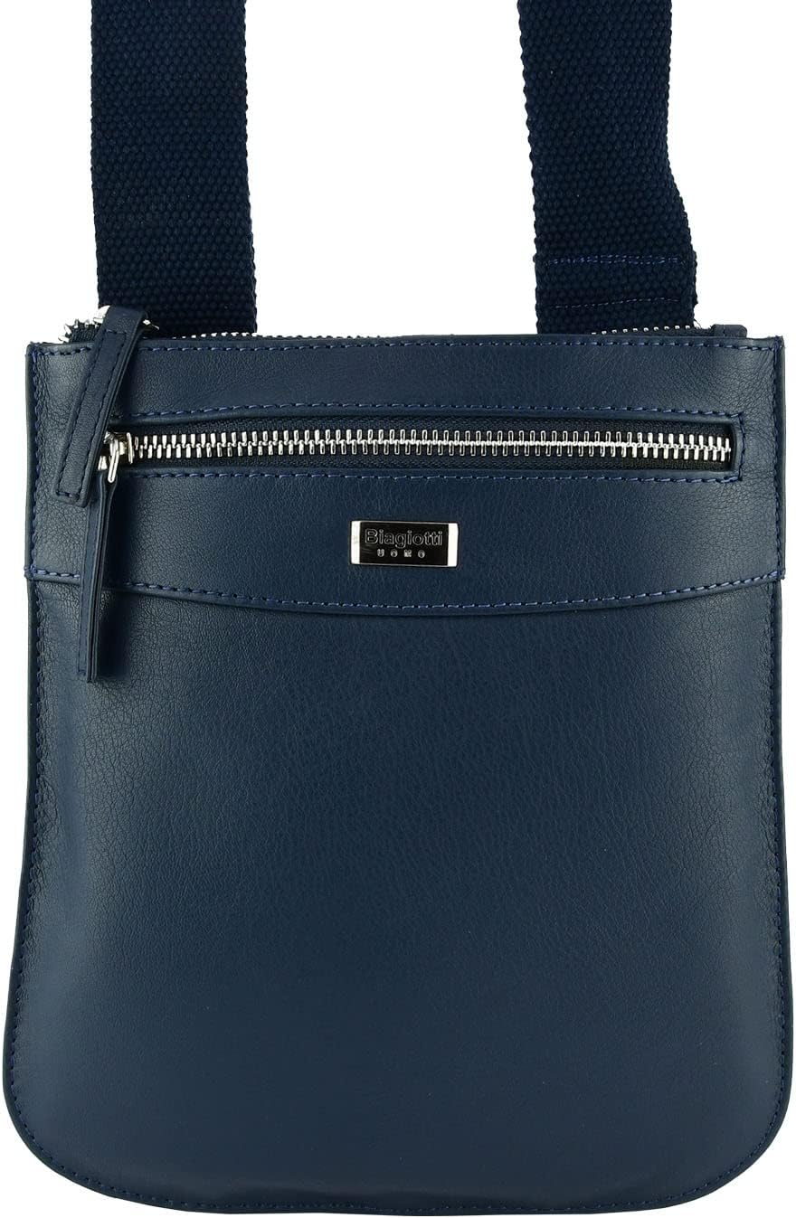 Biagiotti Herren-Handtasche mit verstellbarem Schultergurt, mehrere Taschen aus echtem Leder Blau Kl