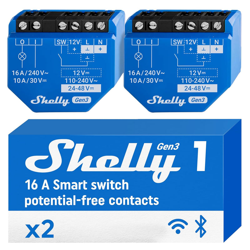 Shelly 1 Gen3-2 Pack | WLAN Smart-Schalter-Relais mit Trockenkontakt | Lichtschalter | Hausautomatio