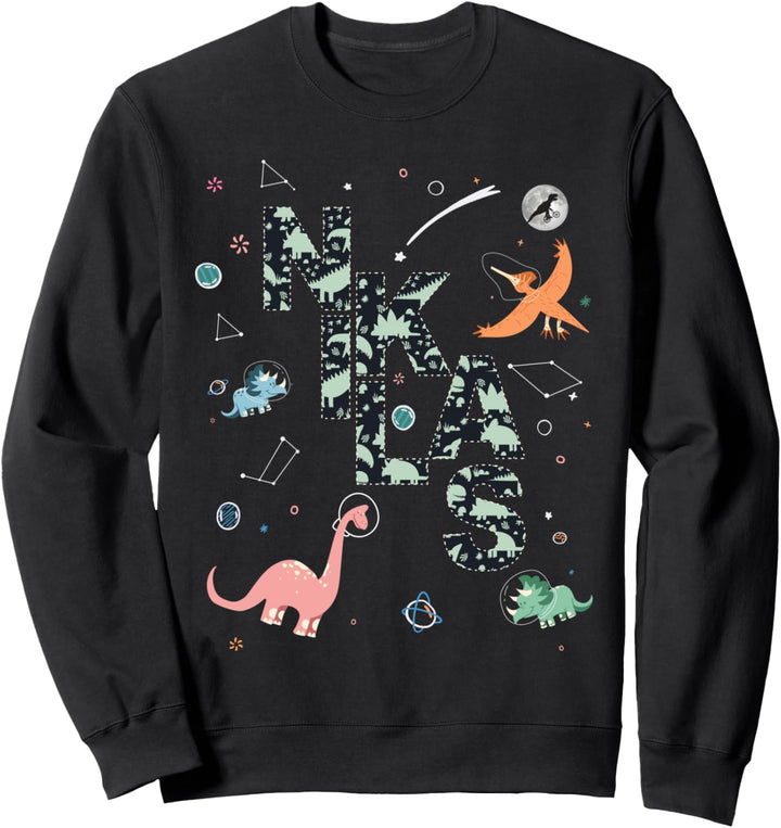 Niklas - Cooler Jungen Name mit süssen Weltraum Dinos Sweatshirt
