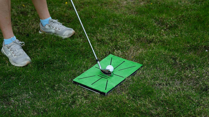 Golf Schlagmatte – Schwungpfad-Erkennung, 35x24 cm AL-Basis mit 7cm Erdspiesse – Golf Trainingsmatte