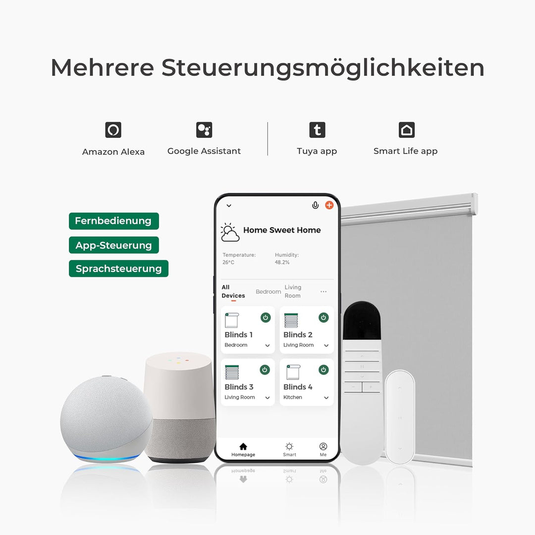 Allesin Elektrische Rollos mit Fernbedienung, Grau Verdunklungsrollo 45x120cm (BxH) Klemmträger Ohne