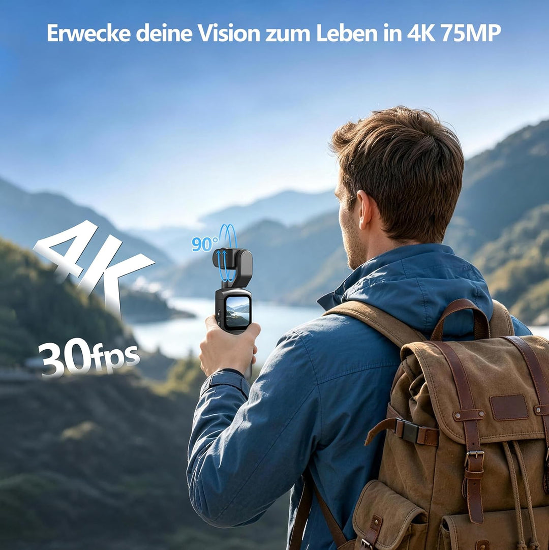 Vlog Kamera 4K, WLAN 75MP Vlogging Kamera, 1.72'' Touchscreen, schnelles Scharfstellen, Gesichtsverf