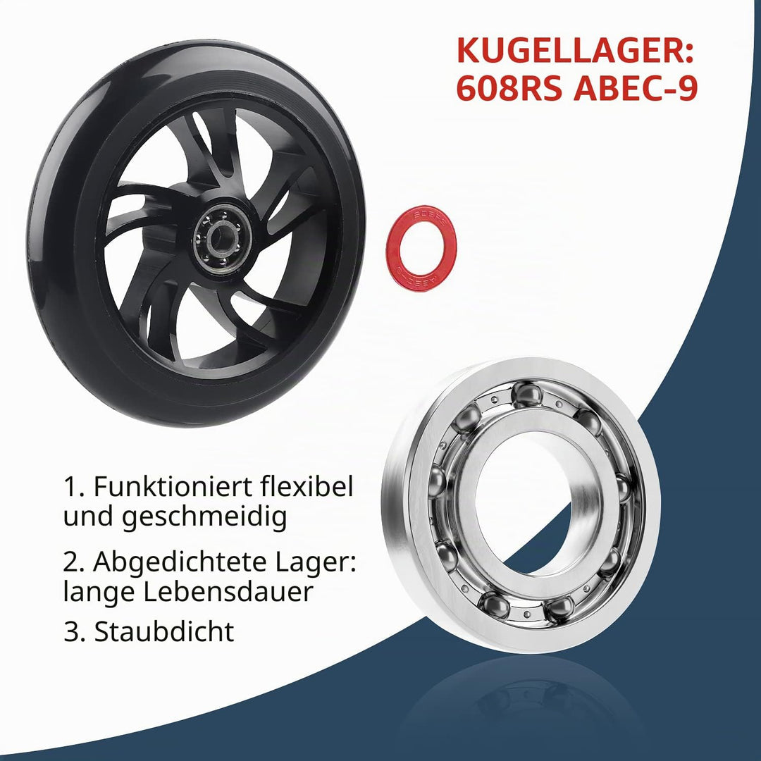 DBREAKS 2 Stück Stunt Scooter Rollen 100mm, Ersatzräder für Scooter 100mm Schwarz, Scooter Ersatzräd
