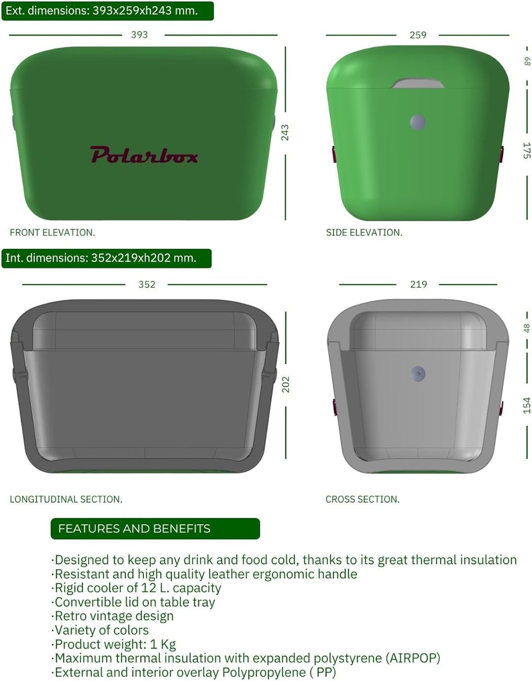 Polarbox Kühlbox Retro Cooler 12 L, türkis