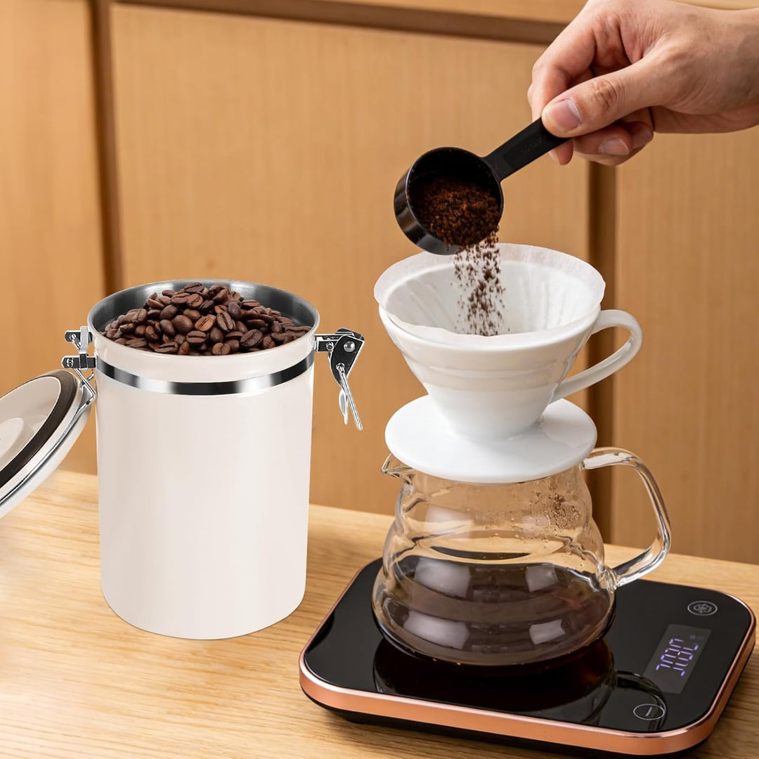 Royouzi Luftdichte Edelstahl Kaffeedose, Vakuum Kaffeedose, 1,8 L KaffeebohnenbehäLter Mit Edelstahl