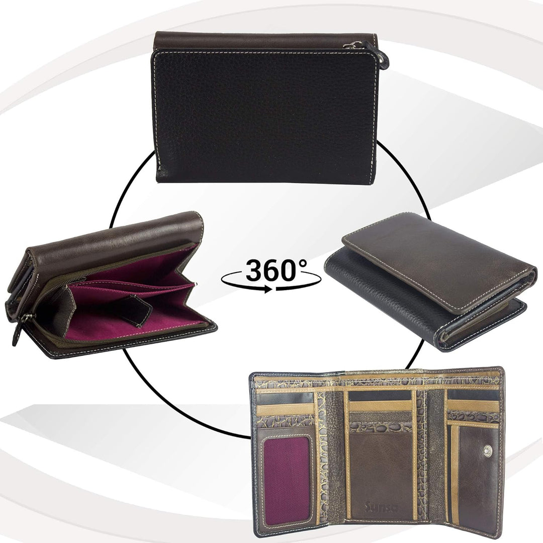 Sunsa Geldbörse. Damen grosse Geldbeutel. Leder Portemonnaie mit RFID Schutz. Brieftasche mit viele