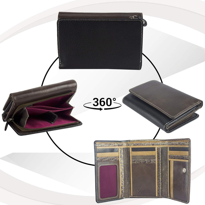 Sunsa Geldbörse. Damen grosse Geldbeutel. Leder Portemonnaie mit RFID Schutz. Brieftasche mit viele