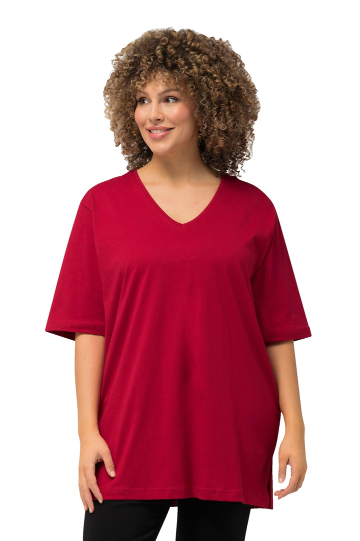 Ulla Popken Damen Basic-v-Shirt T 46-48 Mohn, 46-48 Mohn