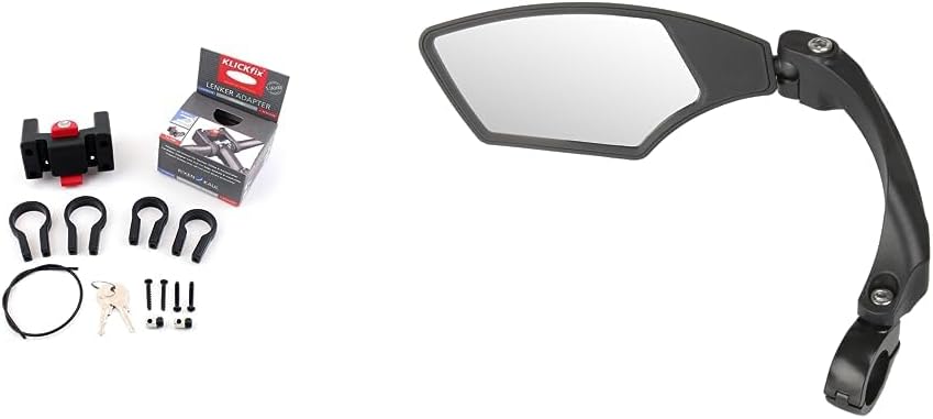 KLICKfix Zubehör Lenkeradapter mit Schloss, Schwarz, One Size Bundle mit Fahrradspiegel, Bundle mit