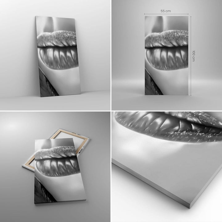 Bilder auf Leinwand 55x100cm Leinwandbild mit Rahmen Lippen Gesicht weiblich Lippenstift Gross Wandd