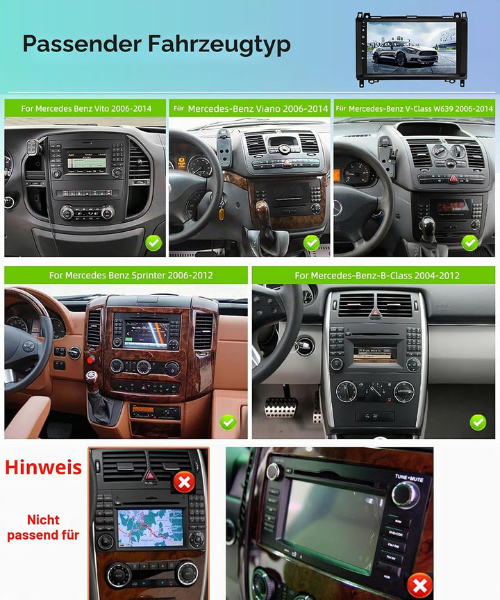 4G+64G Wireless Carplay Android Autoradio für Mercedes Benz A/B Class W169 W245 B200 W639 Vito Viano