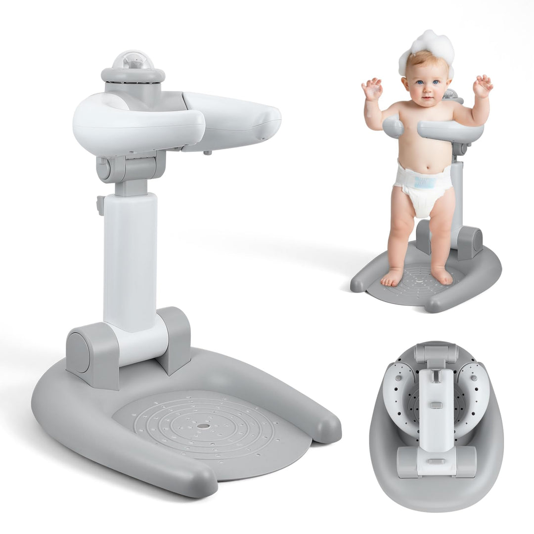 Verstellbar DuschstäNder Kinder,Baby Dusche Ständer,2-in-1 Faltbarer Baby-Duschständer mit Hocker