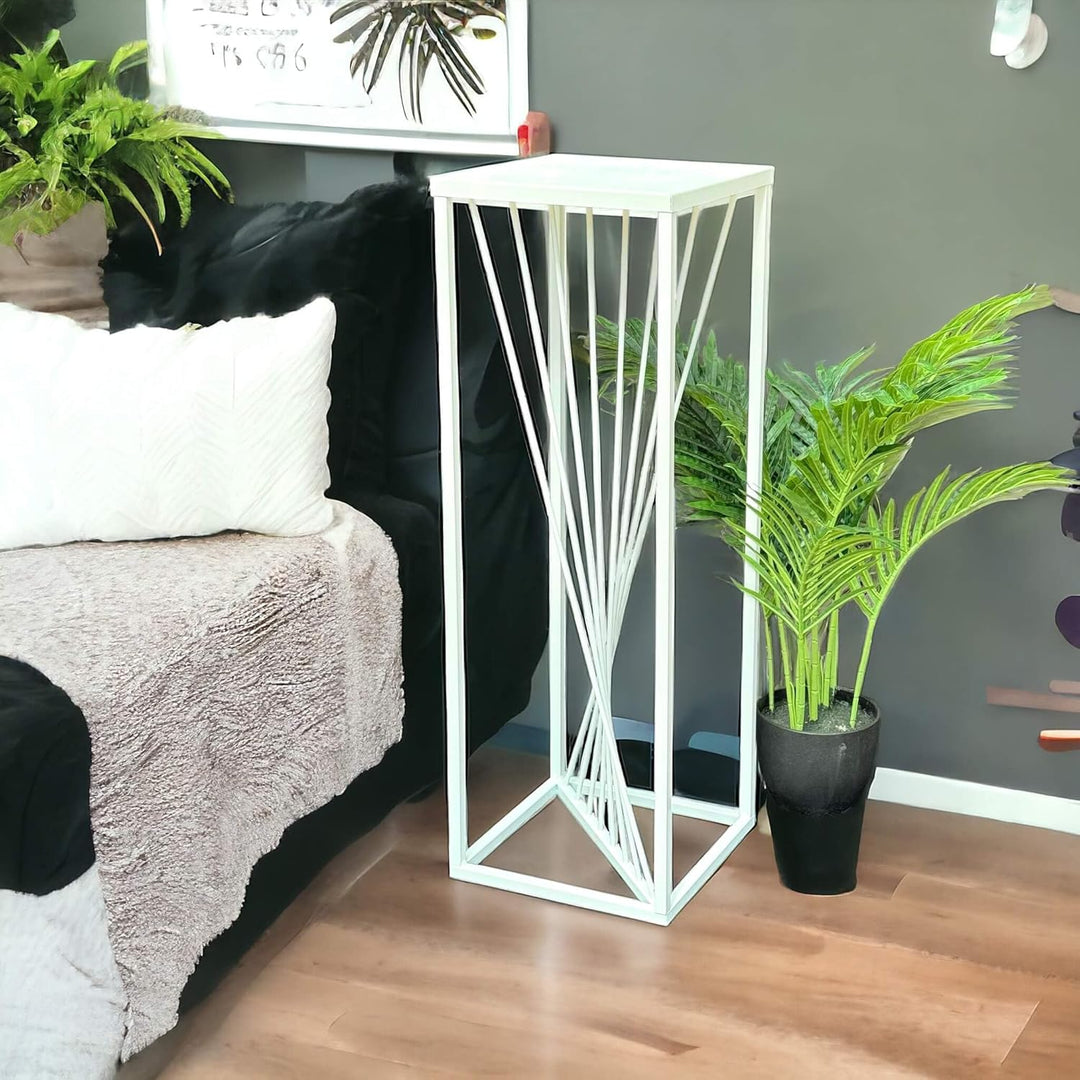 DanDiBo Blumenhocker Metall Weiss Eckig 70 cm Blumenständer Beistelltisch 96566 Blumensäule Design M