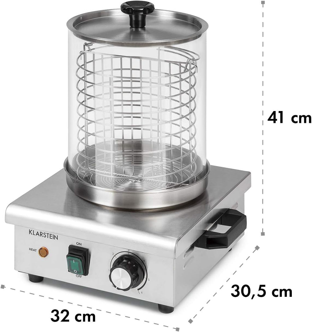 Klarstein Pro Wurstfabrik 450 Profi Hot Dog Maker, 450 Watt, 30-100 °C, Glaszylinder: Ø 20 cm, unter