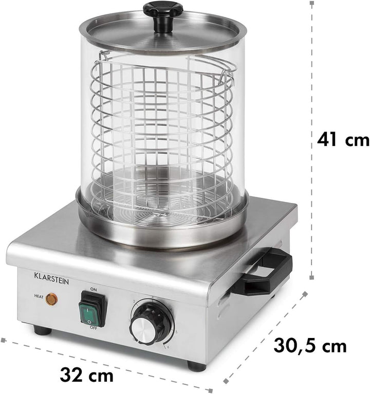 Klarstein Pro Wurstfabrik 450 Profi Hot Dog Maker, 450 Watt, 30-100 °C, Glaszylinder: Ø 20 cm, unter