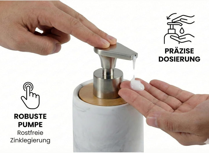 Badezimmer Set 3-teilig - Seifenspender mit Pumpe aus Zinklegierung, Zahnputzbecher und Seifenschale