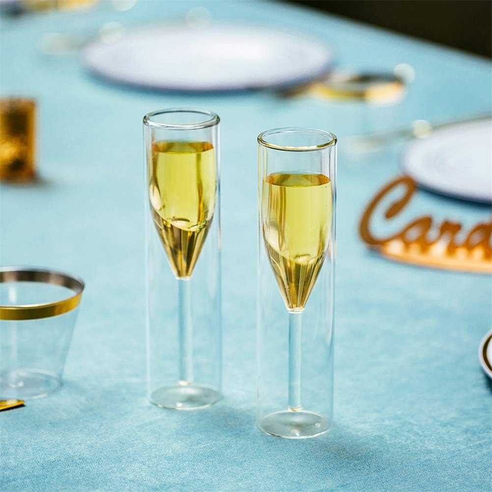 Sziqiqi Massive Doppelwandige Champagnerglas Kristallgläser, Classics Tulip Goblet Stemless Clear Gl