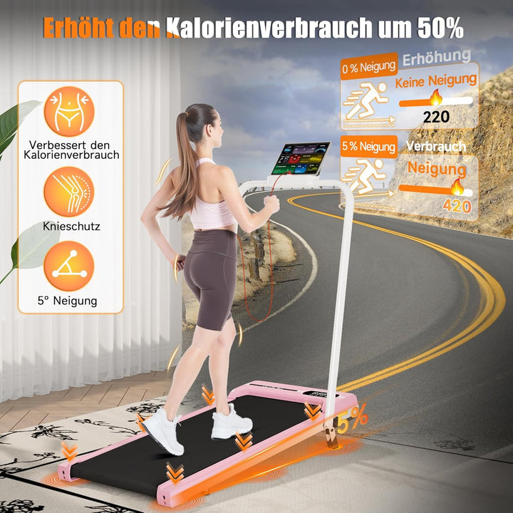 Dskeuzeew Walking Pad Klappbar mit Neigung - 4 in 1 Laufband mit 7% Steigung für Zuhause Laufpad Geh