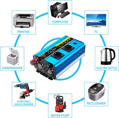Yinleader Wechselrichter 2000W /4000W Reiner Sinus-Spannungswandler 12V 230V mit LCD | 2 europäische
