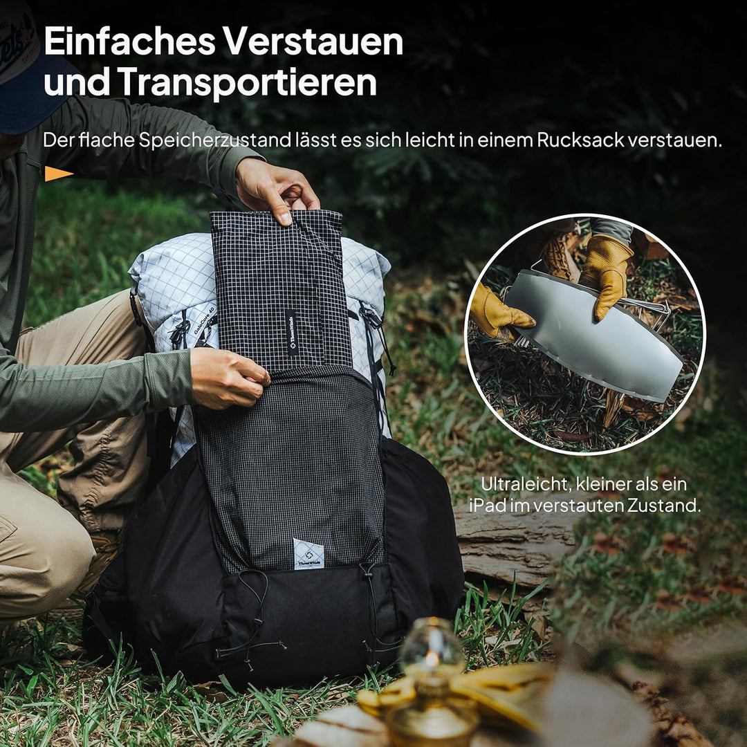 Thous Winds Faltbare Feuerschale Outdoor, mit Grillrost und Aufbewahrungstasche, Ultraleicht, Tragba