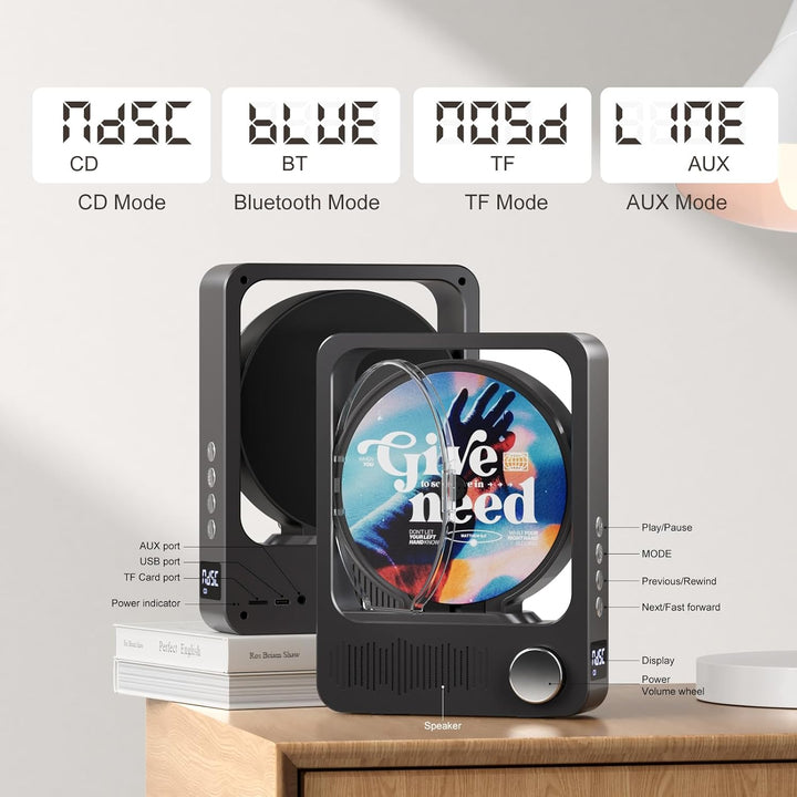 MECHEN CD Player Bluetooth, Tragbarer Discman HiFi CD Player für Zuhause, Fernbedienung, eingebaute