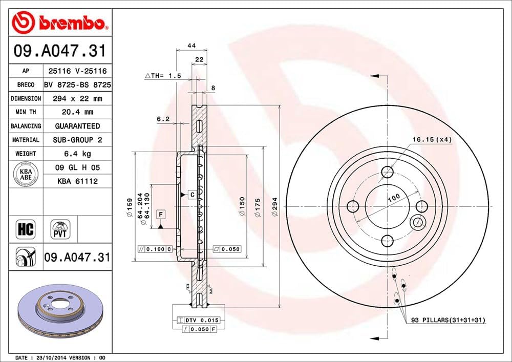 Brembo 09.A047.31 Vordere Bremsscheibe mit UV Lackierung, Anzahl 2