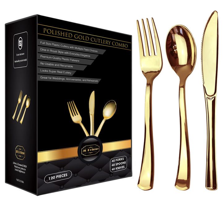 JL Prime 120 Gold Kunststoff-Besteck-Set, Gold Kunststoff-Besteck-Set, strapazierfähige Utensilien,
