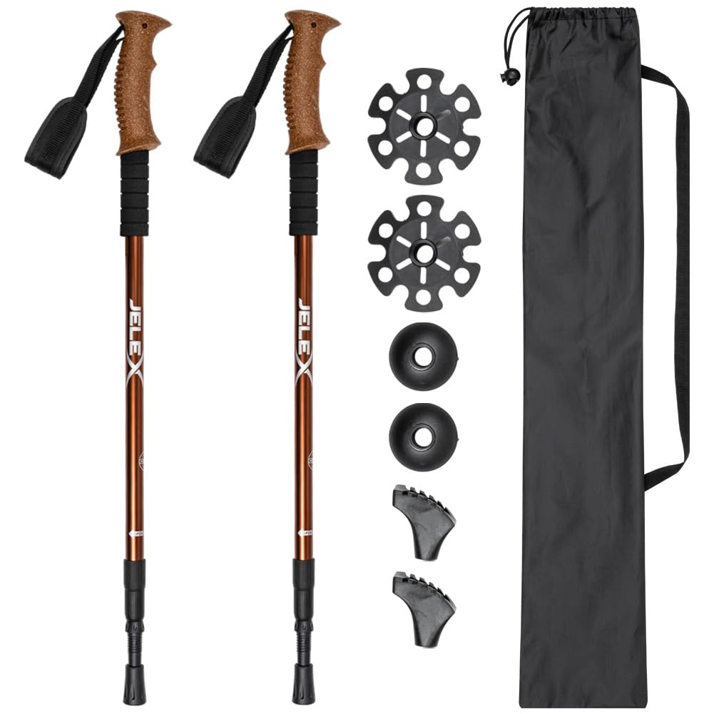 JELEX Nature Teleskop Walking Stöcke für Nordic Walking verstellbar, inkl. diverser Aufsätze für Out