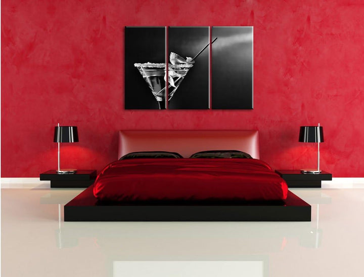 Pixxprint Monocrome, Cocktail mit Zuckerrand und Zitronenschale 3-Teiler Leinwandbild 120x80 Bild au