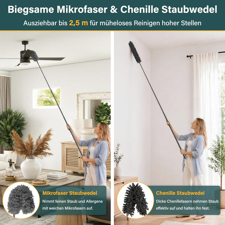 marysgift Staubwedel Teleskop Waschbar Mikrofaser Duster Lang Ausziehbar Bis 250cm,7 Stück Staubwede
