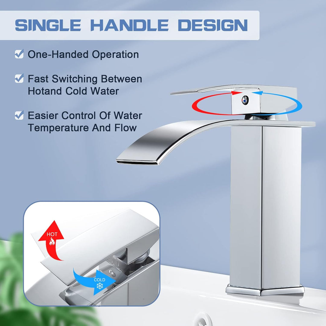 kisimixer Wasserhahn Bad Wasserfall, Waschtischarmatur für Badezimmer, Modern Einhandmischer Armatur