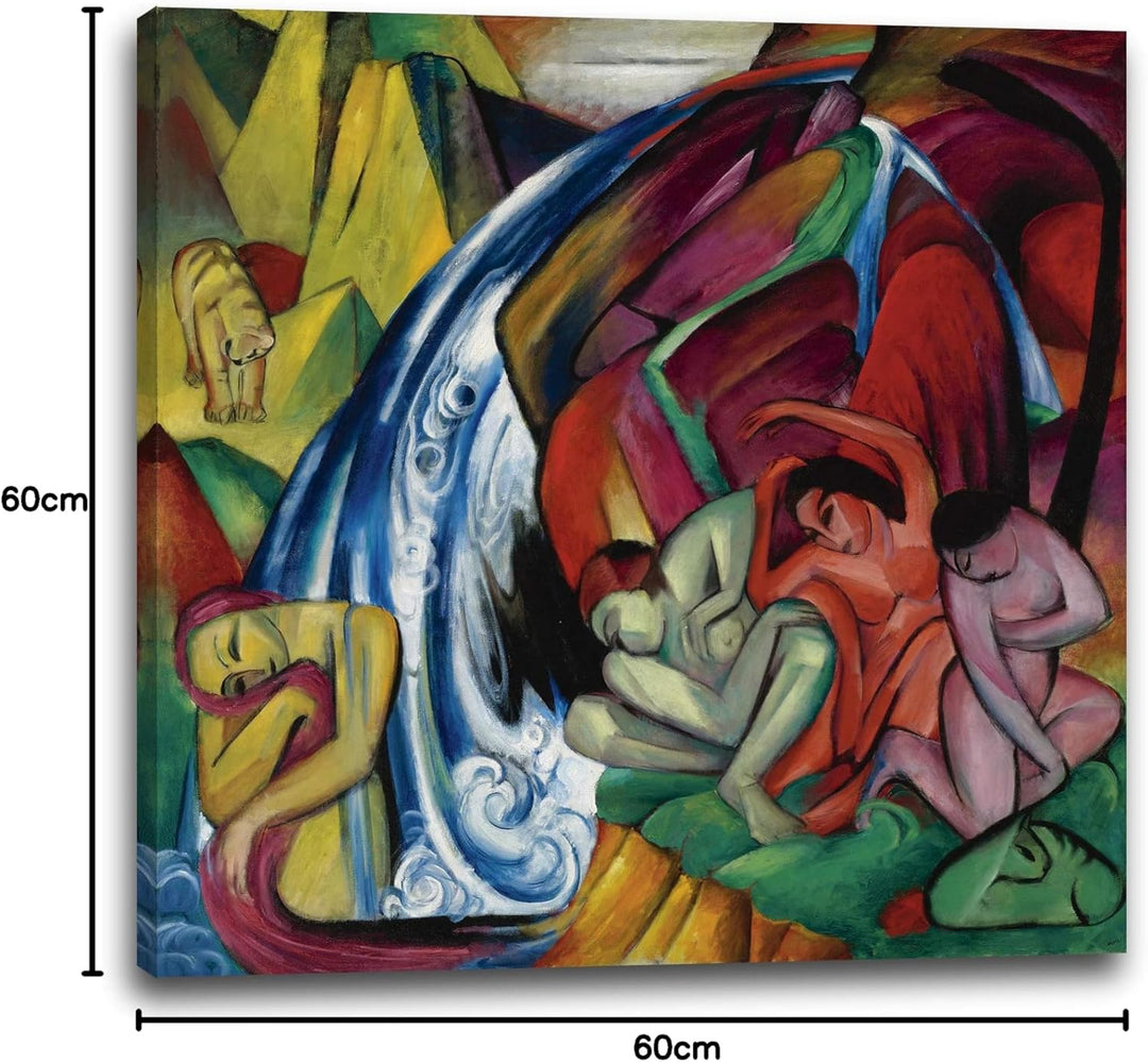 Printed Paintings Leinwand (60x60cm): Franz Marc - Der Wasserfall (Frauen unter einem Wasserfall) (1