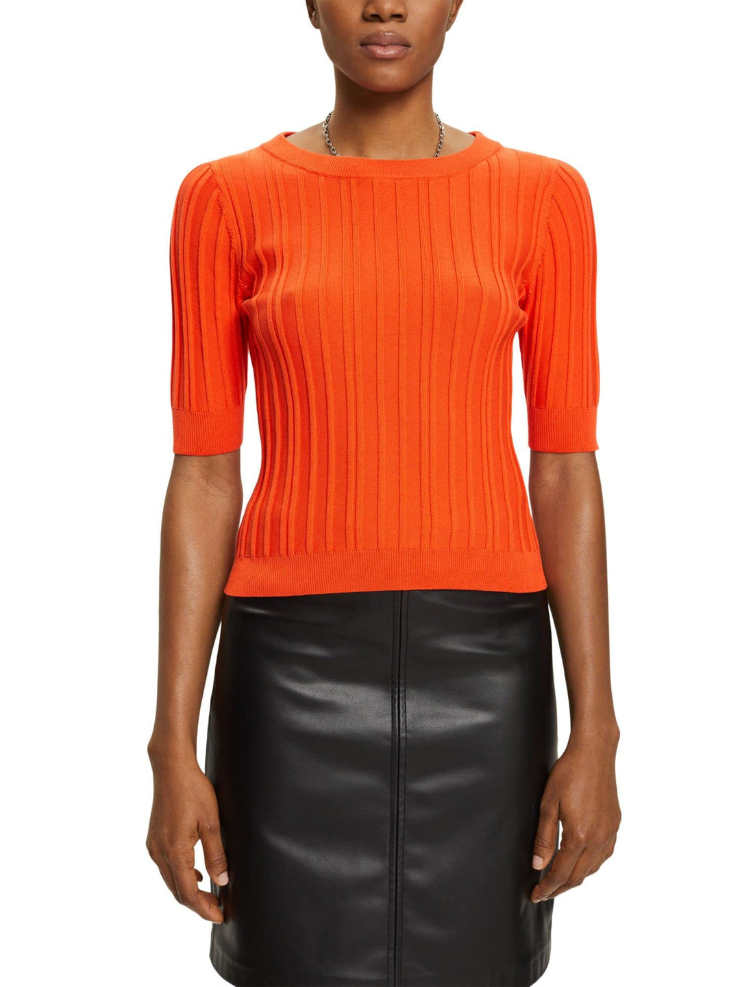 ESPRIT Gerippter Kurzarm-Pullover XXS Orange Red, XXS Orange Red