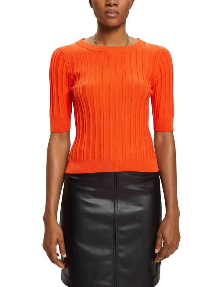 ESPRIT Gerippter Kurzarm-Pullover XXS Orange Red, XXS Orange Red