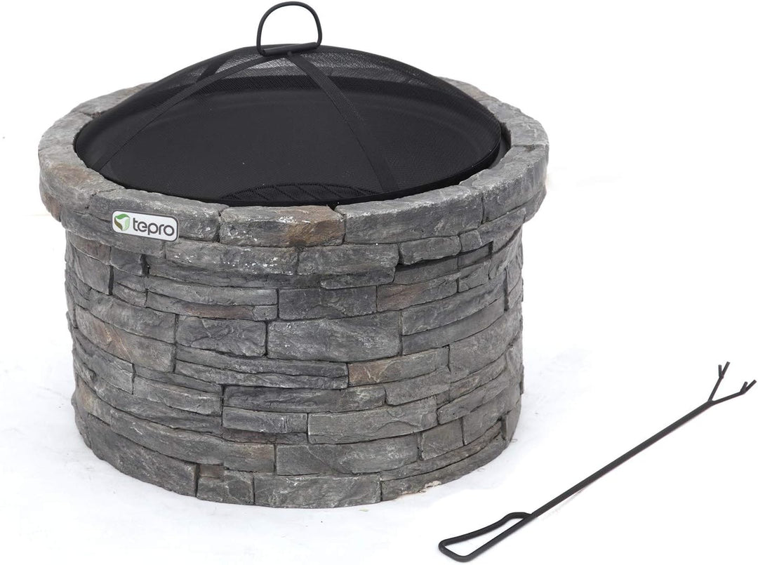 tepro Feuerstelle Gladstone Ø 67,5 cm – Outdoor Feuerstelle in eleganter Steinoptik mit Funkenschutz